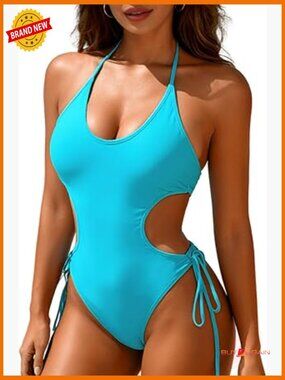 Sexy Halter Monokini Swimsuit High Cut Cheeky Low Back One Piece